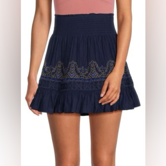 NWT RAMY BROOK Cali Geometric Embroidered Mini Skirt Navy - Size XS Stretchy - Picture 6 of 7